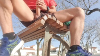 Risky masturbation on a public park bench - people watching