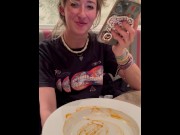 Preview 3 of SLUT SHOWS HER PUSSY AT VALENTINES DINNER