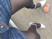 Preview 2 of Outdoor transvestite leather shorts high heels stomping stuffed animals and masturbation crash fetis