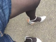 Preview 5 of Outdoor transvestite leather shorts high heels stomping stuffed animals and masturbation crash fetis