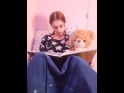 Preview 2 of Cute teen reads a book and plays with her pussy before bed (teaser)