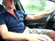 Preview 3 of beefy hairy daddy flashing and splashing while driving car