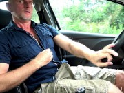 Preview 4 of beefy hairy daddy flashing and splashing while driving car