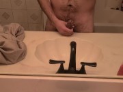 Preview 3 of Jerking off in the bathroom with a rubber band around my balls