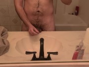 Preview 4 of Jerking off in the bathroom with a rubber band around my balls