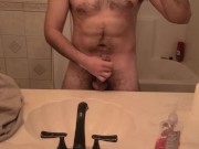 Preview 5 of Jerking off in the bathroom with a rubber band around my balls