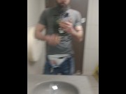 Preview 3 of Muscle Daddy Jerks Off In Public Bathroom