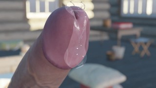 Massive Flow of precum and cum flow from his morning wood in a wet dream and puddle on Dicks chest