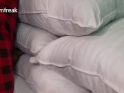 Preview 5 of A Guy Pillow Humping Cuts Open Pillow And Fucks The Stuffing Until He Cums