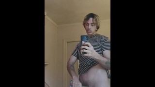 Stroking my huge cock. Hope the cops outside my apartment dont see.