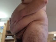 Preview 2 of Moist Fat Gainer Bear Playing with his belly in hotel room