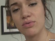 Preview 3 of Paris Lincoln cuckolds her man with POV blowjob and sex then creampie eating chastity and strapon