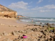 Preview 5 of Horny girl and guy undress on a public beach and masturbate - risky