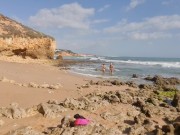Preview 6 of Horny girl and guy undress on a public beach and masturbate - risky