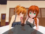 Preview 5 of 3D HENTAI POV Two redhead girls from the village suck your cock