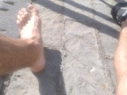 Preview 3 of Only Feet👣Amateur Hairy Legs Marking Cock on a Public Beach