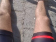 Preview 4 of Only Feet👣Amateur Hairy Legs Marking Cock on a Public Beach