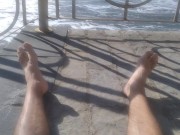 Preview 6 of Only Feet👣Amateur Hairy Legs Marking Cock on a Public Beach
