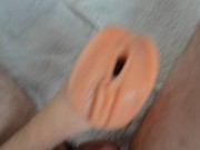 Preview 4 of Hot guy fuck his tight fleshlight with his SENSITIVE COCK!! *passionate, moan*