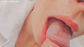 Hot nurse gives perfect blowjob on patient and fills mouth with cum - Close Up