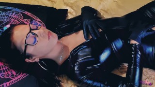 Let's Cum Together! Passionate Double Handjob in Latex Catsuit and Gloves