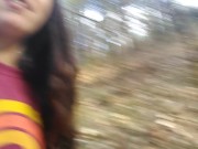 Preview 1 of Piss Fetish Peeing Onlyfans PinkMoonLust Pees in Forest Public Hiking Trail Hairy PAWG Thick Thighs