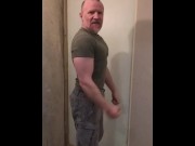 Preview 1 of Muscular army guy flexing big biceps and shooting cum, ready to fight!