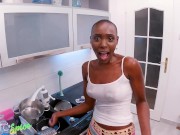 Preview 3 of DEVIANTE - Ebony couple passionate hardcore sex in kitchen sexy black girl Zaawaadi BBC creampie