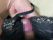 Preview 2 of Masturbating in a black lace A-cup bra and sperm bukkake