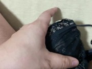Preview 6 of Masturbating in a black lace A-cup bra and sperm bukkake
