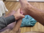 Preview 5 of The guy jerks off his cock with his feet and cums