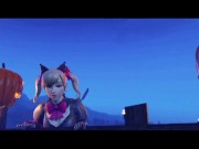 Preview 2 of Black Cat D.Va got stuck and Fucked Overvatch SFM Blender Animation with Sound