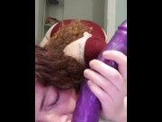 Preview 1 of REAL AMATUER BABE DEEP THROATS AND FUCKS HER BIGGEST TOY