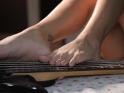Preview 5 of POV Slapping the hell out of this sexy bass guitar, Petite teen bass player slaps in slowmotion 4K