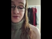 Preview 1 of Cute trans girl redhead in sweater a teases and plays