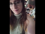 Preview 2 of Cute trans girl redhead in sweater a teases and plays