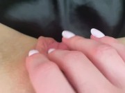 Preview 6 of POV close up slimy swollen pussy masturbation till orgasm pulsations. Big erect clit and large pink