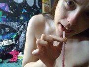 Preview 4 of Topless Little Boob Small Tits Tiny Breast Silly Cute Camgirl Puts Chest Into Giant Smoothie