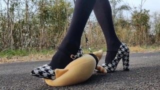 Transvestite Frontal Mask Training High Heels Outdoor Erection Masturbation Leather Show Pants Stomp