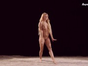 Preview 2 of Big tits blonde Andreykina gymnastic poses on the floor
