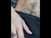 Preview 1 of Cock in black underwear with pink lollipop