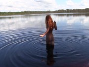 Preview 1 of Naked Redhead Teen Plays with a Water Lily