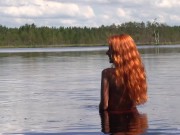 Preview 2 of Naked Redhead Teen Plays with a Water Lily