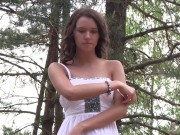 Preview 2 of Lucy Looking Stunning In White Dress In The Woods