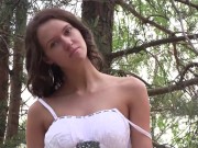 Preview 3 of Lucy Looking Stunning In White Dress In The Woods