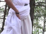 Preview 6 of Lucy Looking Stunning In White Dress In The Woods