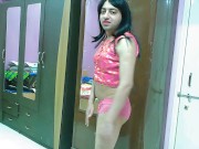 Preview 1 of Sexy sissy crossdresser femboy in pink traditional top and pantie.