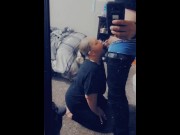 Preview 1 of Real cheating Gf sucking cock while Bf at work