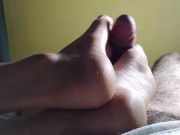 Preview 4 of Sexy HOT FOOTJOB to my Boyfriend with cumshot!