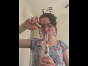 Preview 3 of Stoner babe showing off perky tits and hitting bong